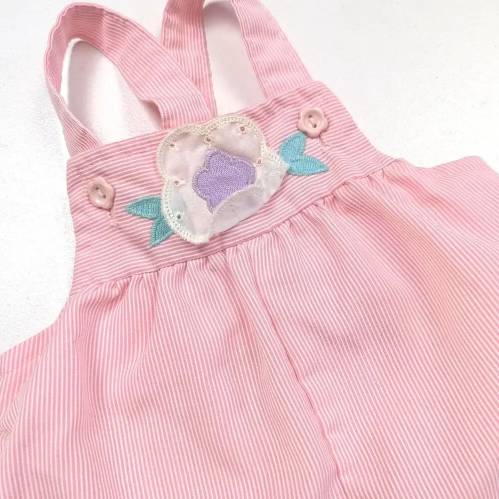 Vintage Healthtex Overalls Baby Girls Size 9m Pink Pin Stripe